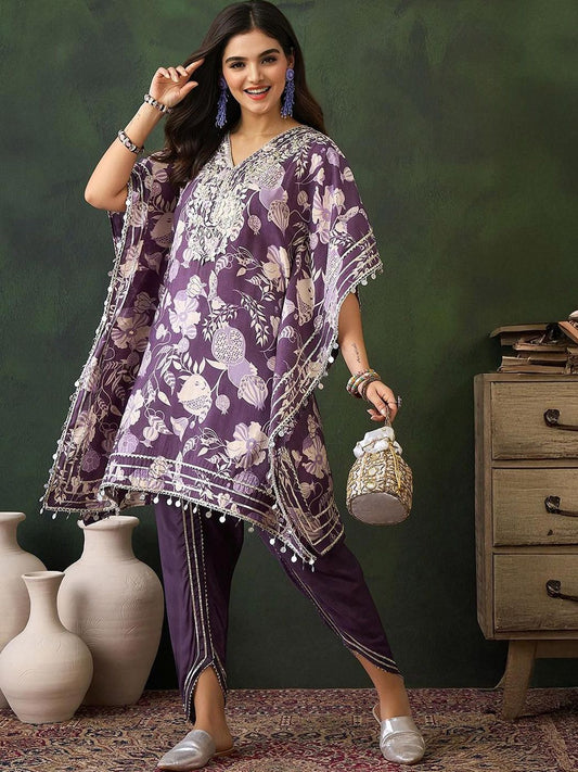 Dhiyona IS Women's Women Printed Kaftan Kurta with Dhoti Pant