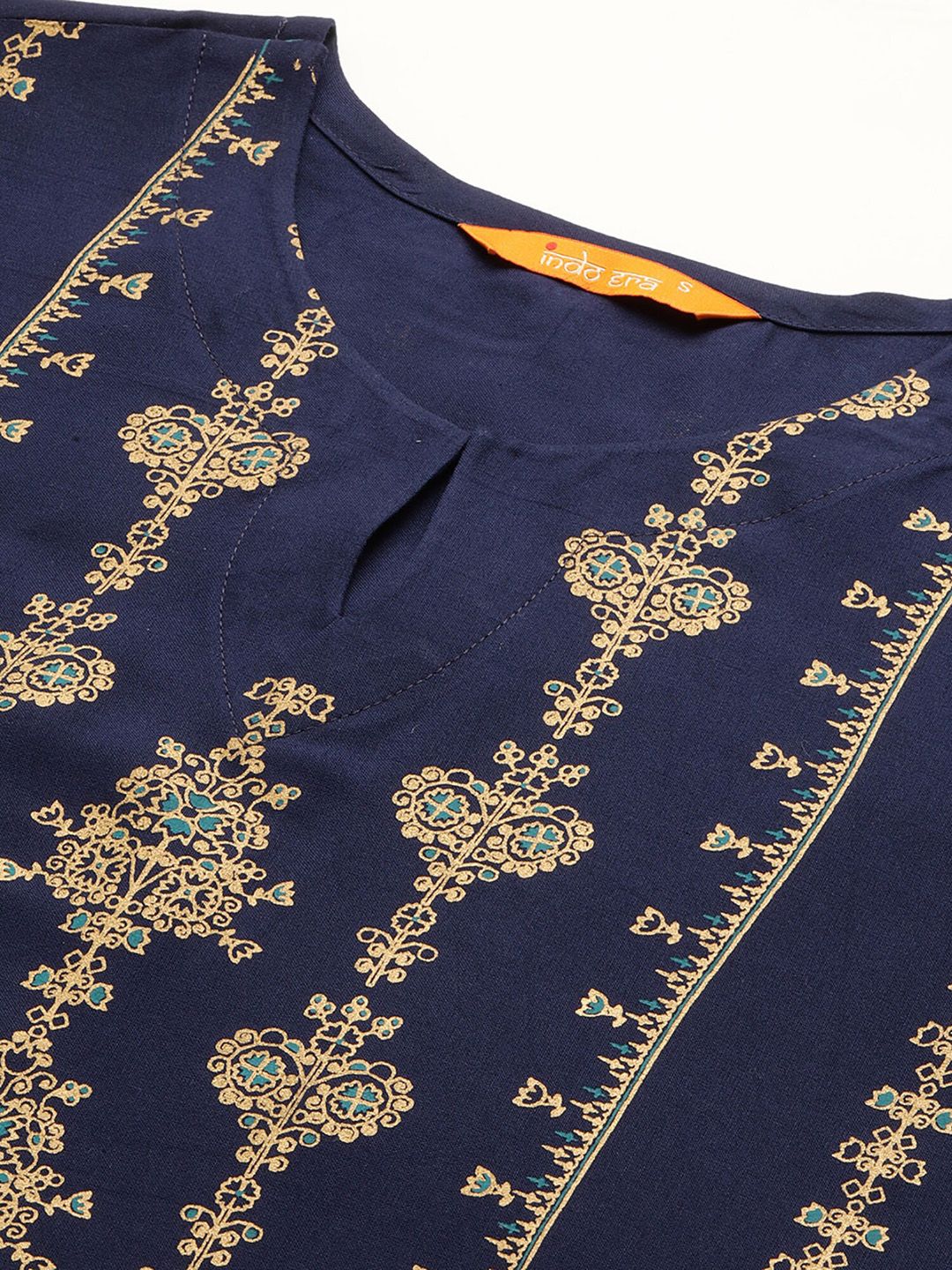 Dhiyona IE Women Blue & Gold-Toned Printed A-Line Kurta