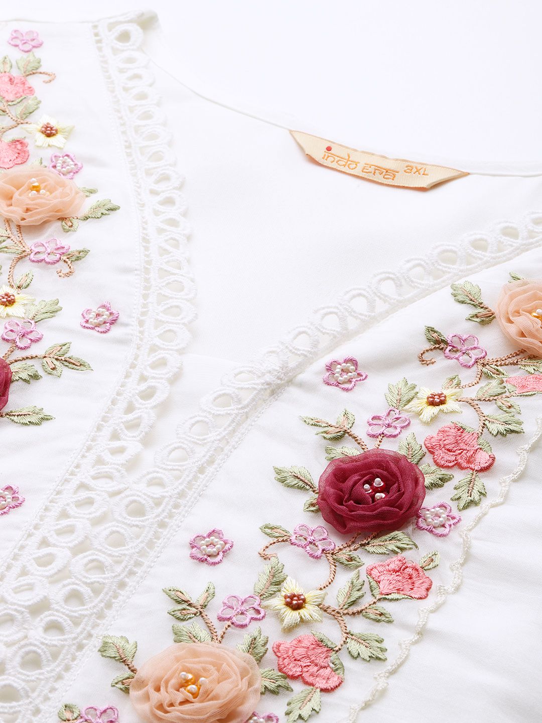 Plus Size Floral Embroidered Beads & Stones Kurta with Trousers & With Dupatta