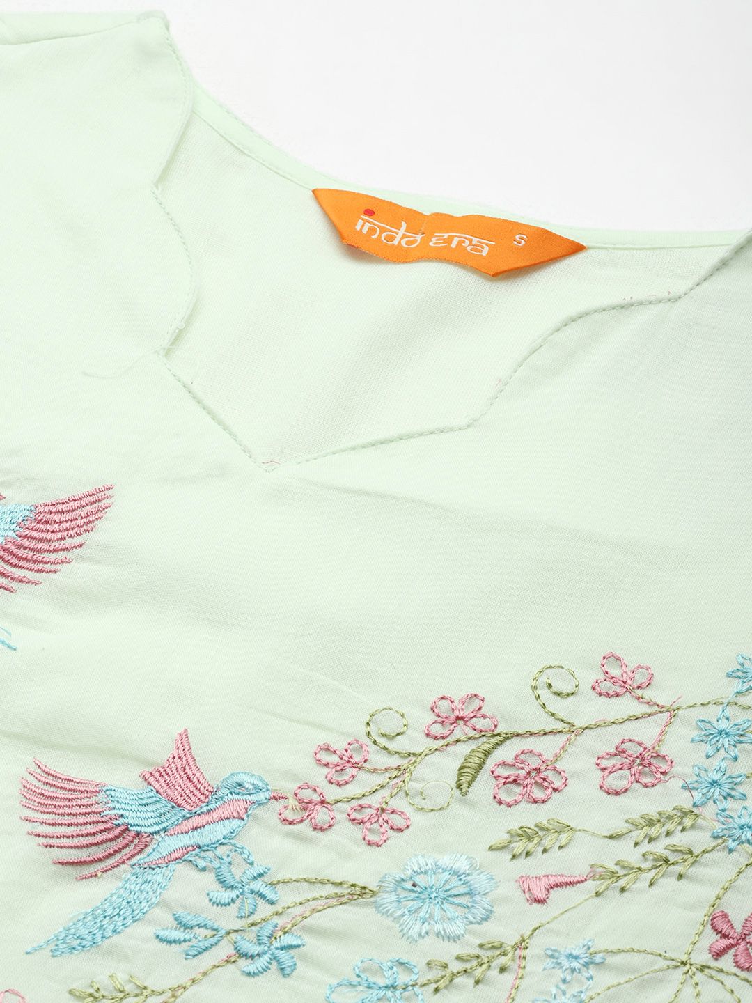 Dhiyona IE Floral Embroidered Pleated Thread Work Pure Cotton Kurta with Trousers & Dupatta