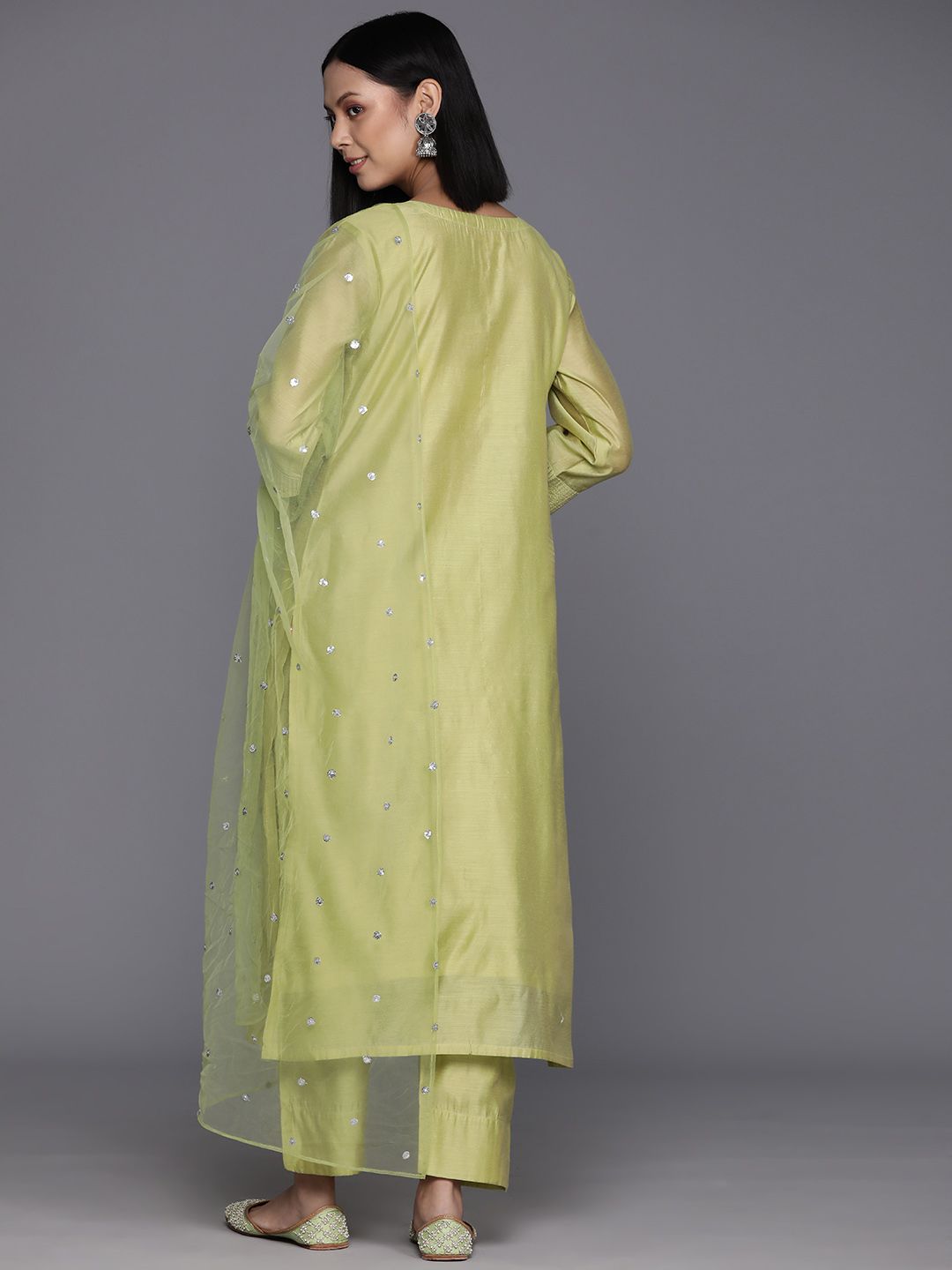 Dhiyona VA Women'sFloral Embroidered Regular Chanderi Silk Kurta with Trousers & Dupatta