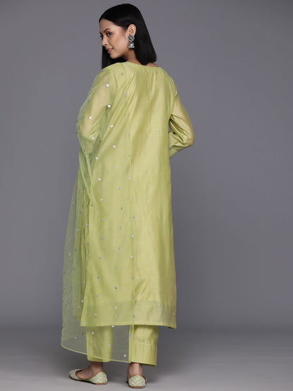 Dhiyona VA Women'sFloral Embroidered Regular Chanderi Silk Kurta with Trousers & Dupatta