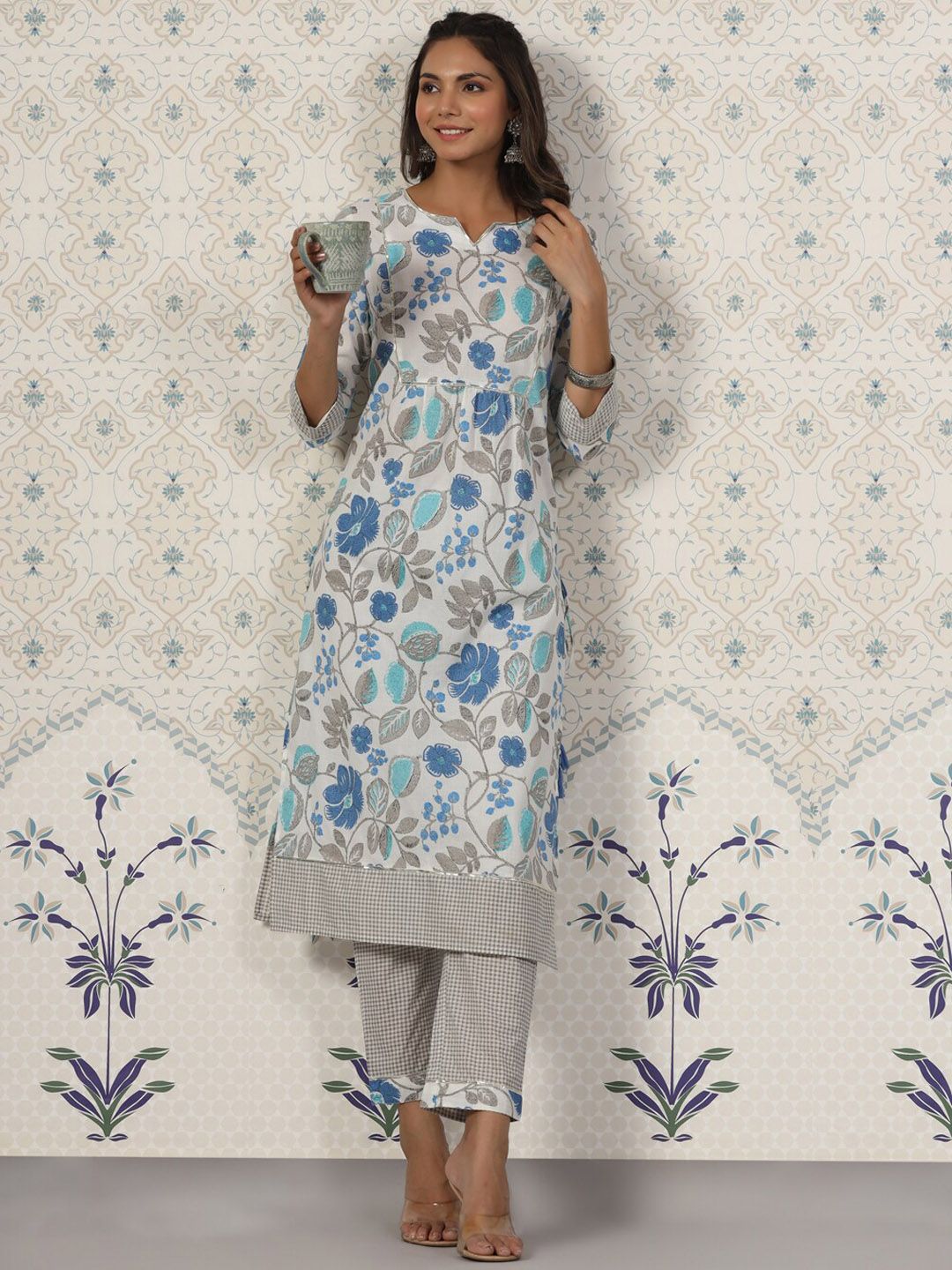 Dhiyona OD  Ethnic Motifs Printed Gotta Patti Pure Cotton Kurta with Trousers