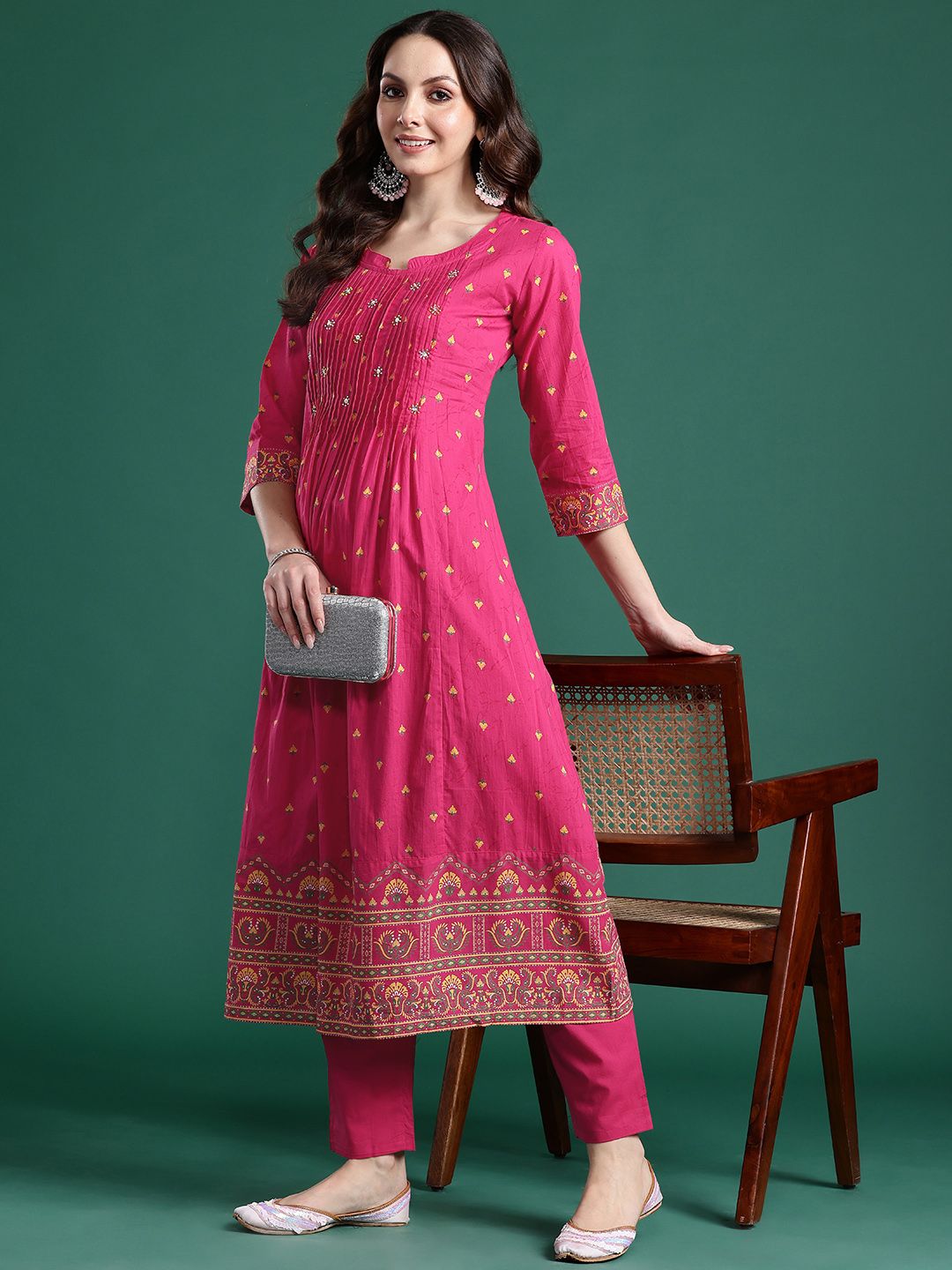 Ethnic Motifs Printed Pure Cotton Kurta with Trousers