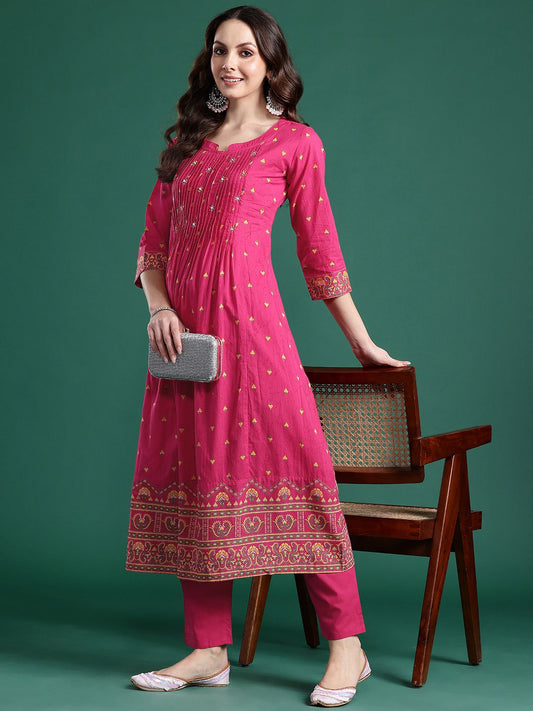 Ethnic Motifs Printed Pure Cotton Kurta with Trousers