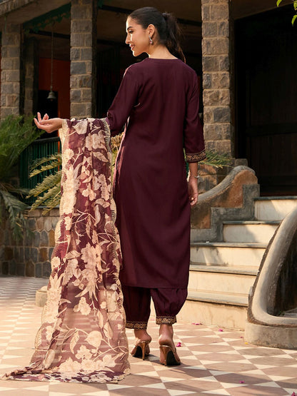 V Neck Ethnic Motifs Embroidered Regular Thread Work Kurta with Salwar & Dupatta