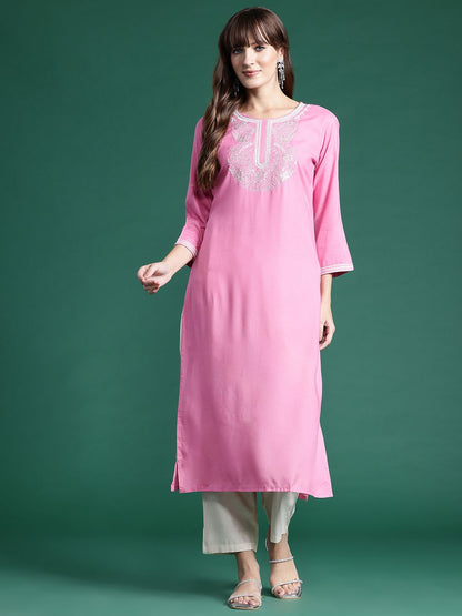 Dhiyona IE Women Floral Embroidered Thread Work Kurta