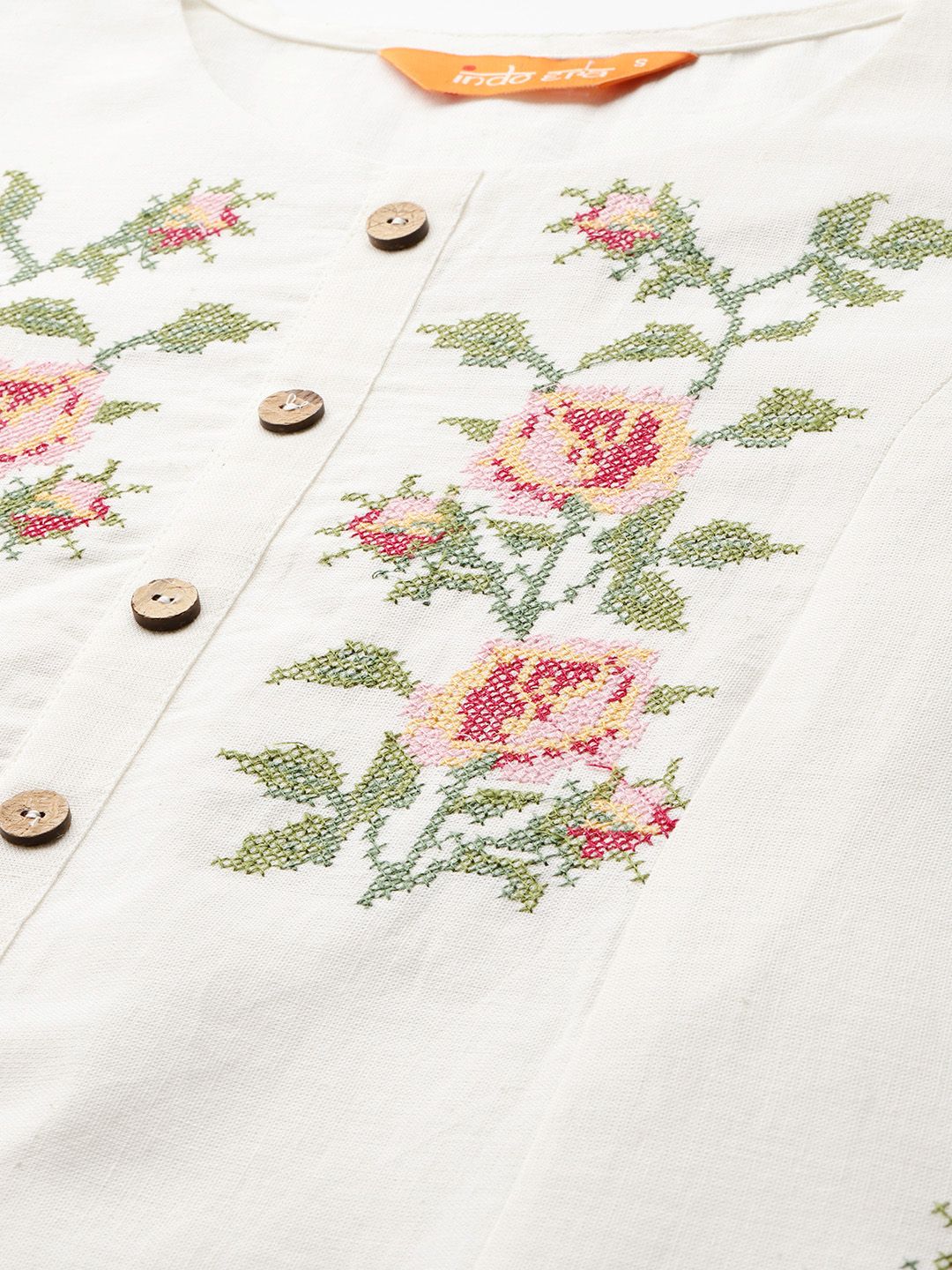 Dhiyona IE Floral Embroidered Pure Cotton Kurta with Trousers