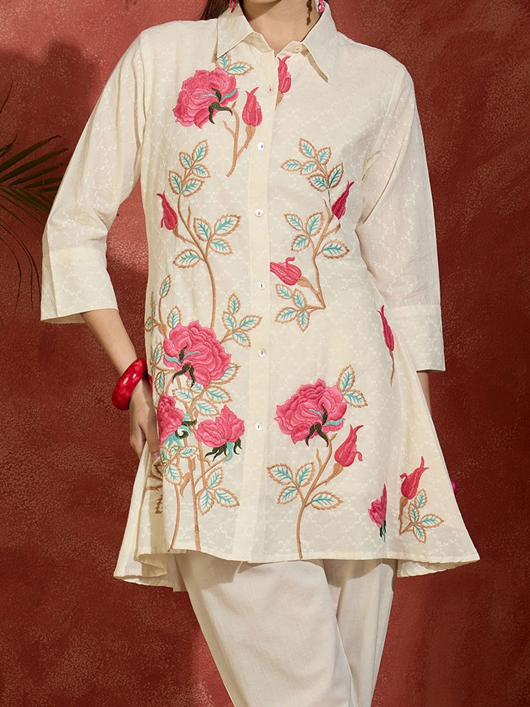 Dhiyona IE Embroidered A-Line Tunic & Trousers Co-Ord Set