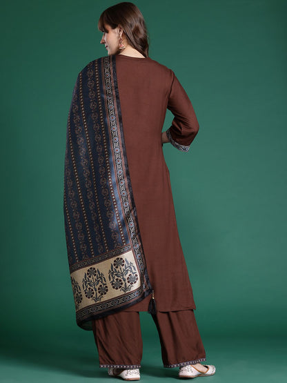 Ethnic Motifs Embroidered Thread Work Kurta with Palazzos & With Dupatta