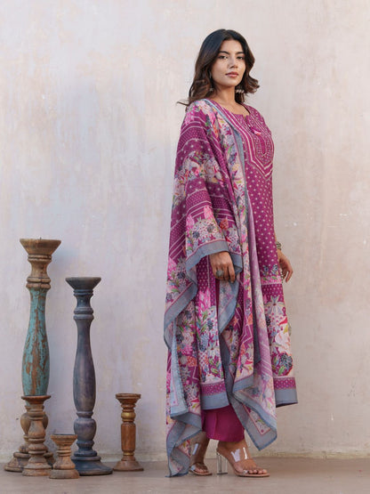 Dhiyona SN Women's Floral Printed Straight Kurta With Trousers And Dupatta