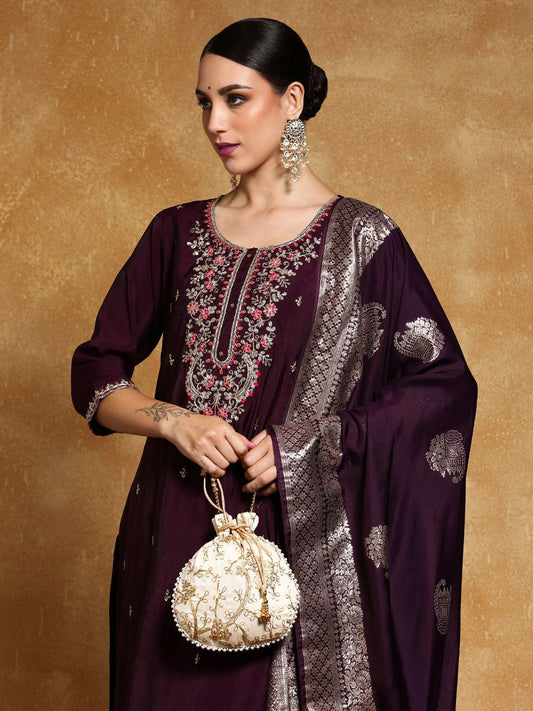 Dhiyona VA Women's Ethnic Motifs Embroidered Regular Kurta Set With Dupatta