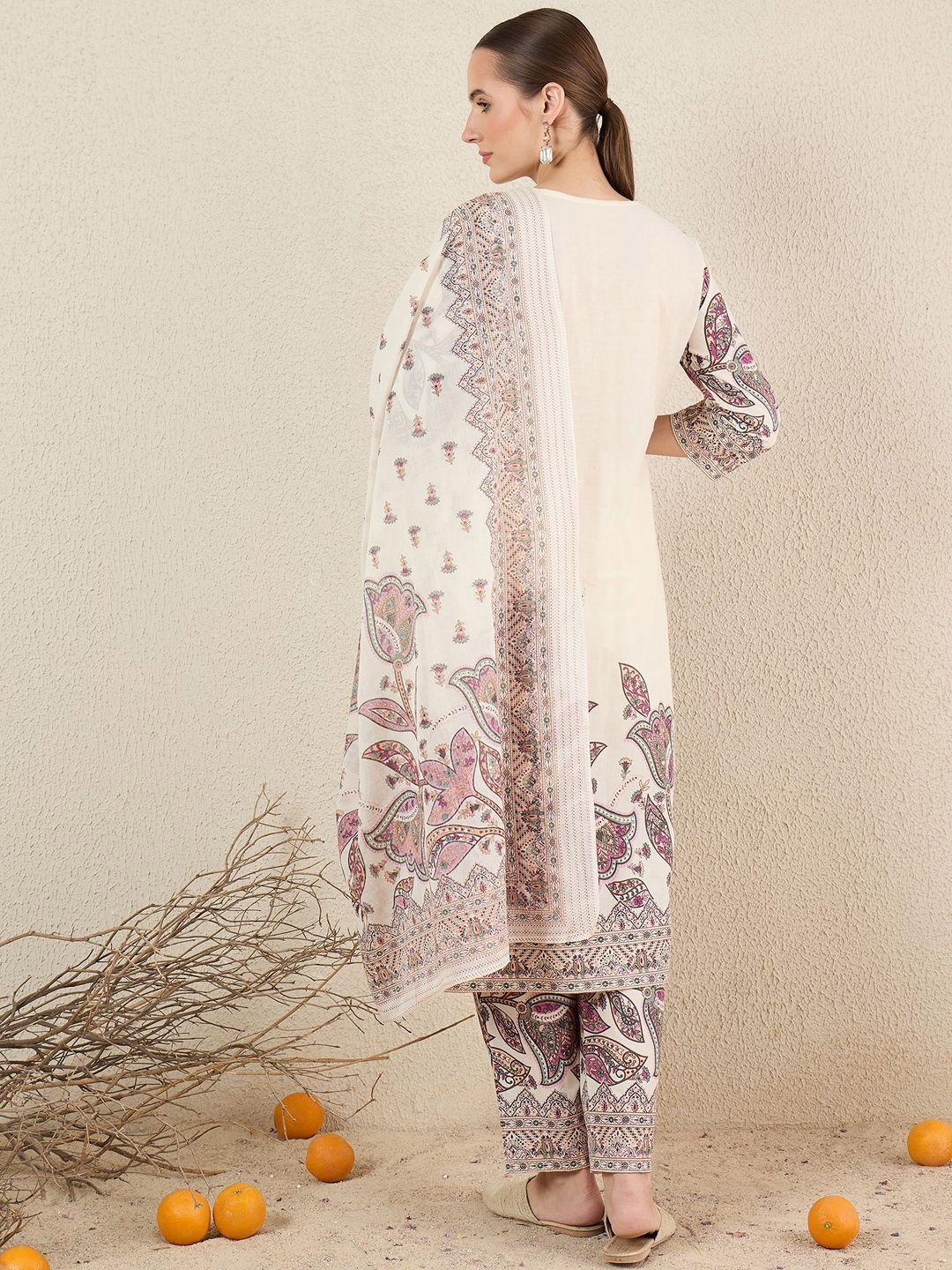 Women Floral Printed Cotton Kurta with Trousers & Dupatta