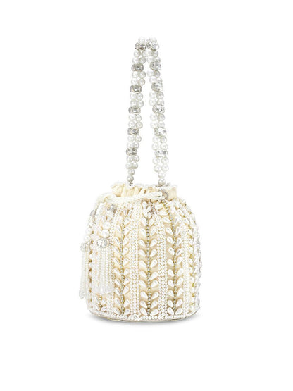 Dhiyona NR White Embroidered Potli Clutch