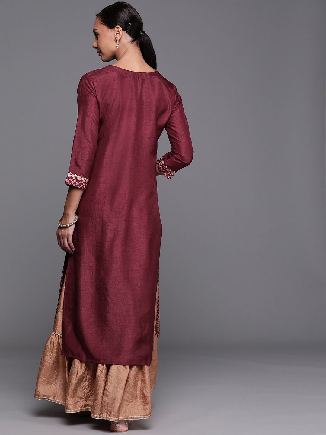 Dhiyona IE Women Maroon & Beige Ethnic Motifs Printed Kurta