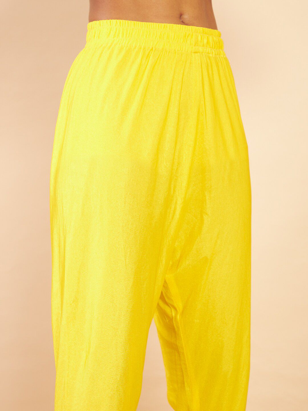 Dhiyona SO Women's Women Yellow Embroidered Empire Mirror Work Kurta with Trousers & With Dupatta