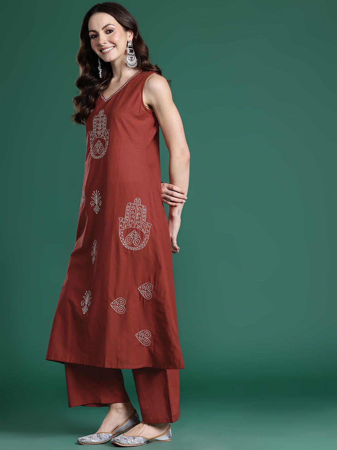 Ethnic Motifs Embroidered Pure Cotton Kurta with Palazzos