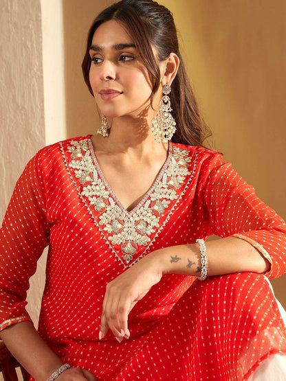 Dhiyona IE Leheriya Printed Gotta Patti Straight Kurta