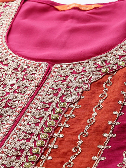 Ethnic Motifs Embroidered Regular Sequinned Kurta with Palazzos & Dupatta