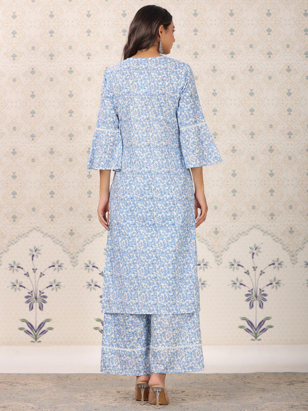 Dhiyona OD  Floral Printed Bell Sleeves Pure Cotton Kurta With Palazzos