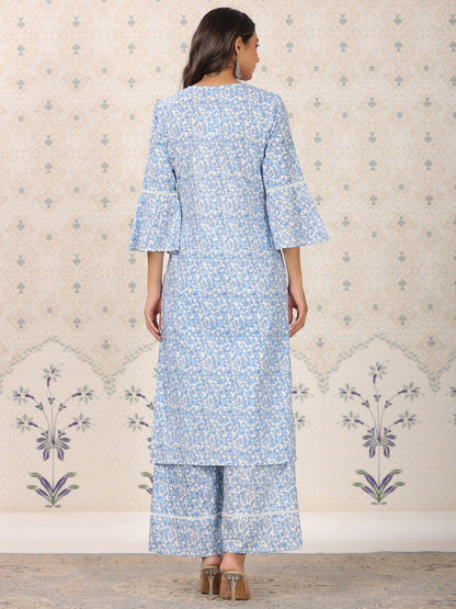 Dhiyona OD  Floral Printed Bell Sleeves Pure Cotton Kurta With Palazzos