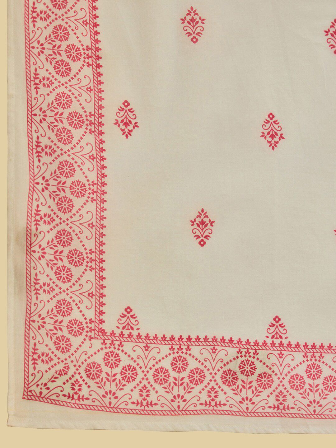 Dhiyona SO Women's White & Pink Floral Printed Pure Cotton Straight Kurta With Trousers & Dupatta