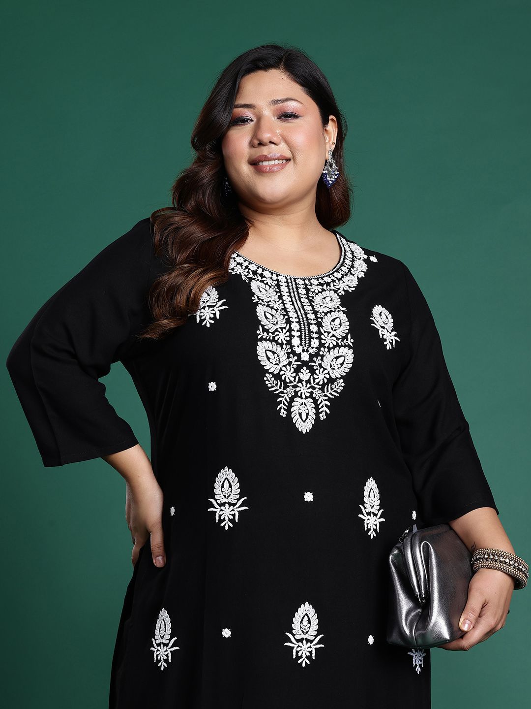 Dhiyona IE Plus Size Ethnic Motifs Embroidered Sequinned Kurta