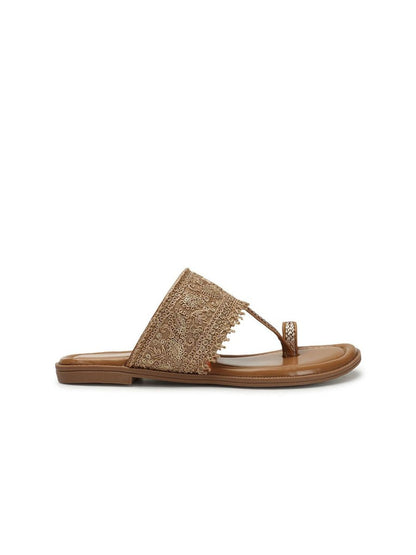Dhiyona AK Beige Ethnic Embellished One Toe Flats