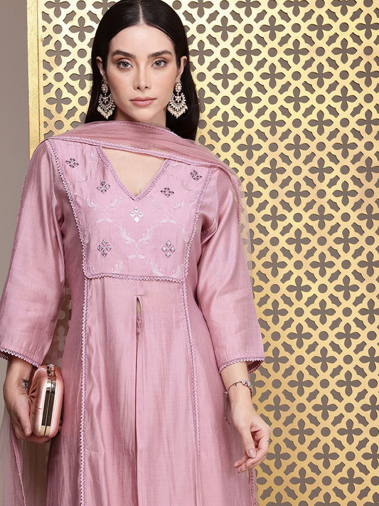 Dhiyona PD Women Jashn Yoke Design Embroidered Thread Work Kurta with Palazzos & Dupatta