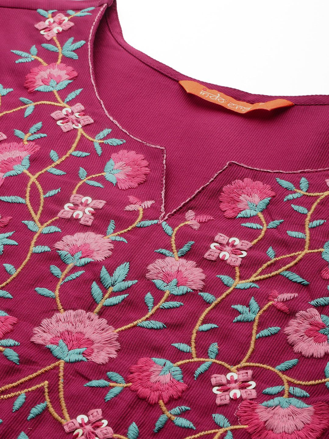 Floral Embroidered Thread Work Kurta With Palazzos & Dupatta