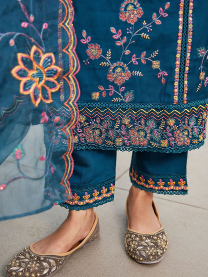 Women Ethnic Motifs Embroidered Regular Mirror Work Kurta with Trousers & With Dupatta