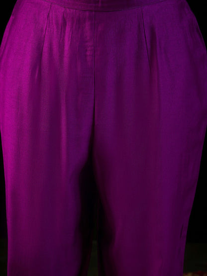 Floral Embroidered Empire Aari Work A-Line Kurta & Trousers With Dupatta