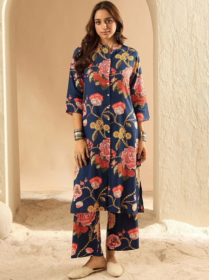 Dhiyona IE Floral Printed Three-Quarter Sleeves Tunic With Palazzos