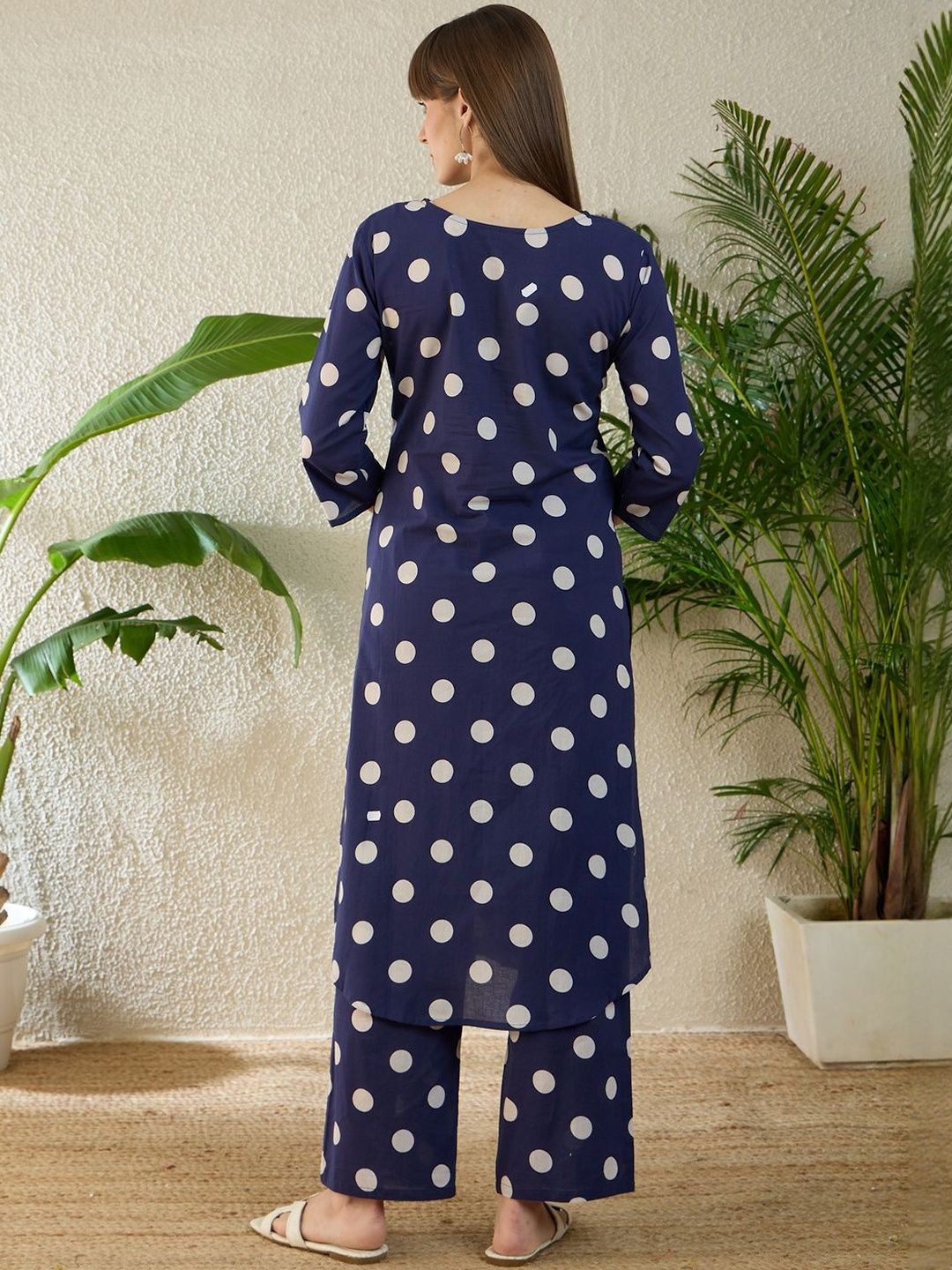 Dhiyona IE Printed V-Neck Three-Quarter Sleeves Pure Cotton Tunic And Trousers