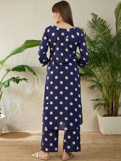 Dhiyona IE Printed V-Neck Three-Quarter Sleeves Pure Cotton Tunic And Trousers
