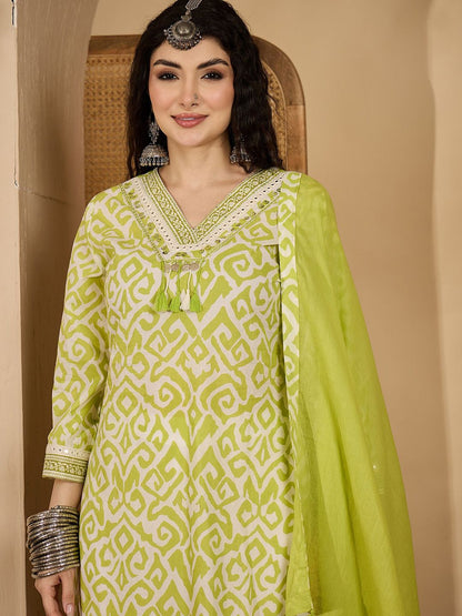 Dhiyona SN Women's Geometric Printed Pure Cotton Kurta with Palazzo & Dupatta