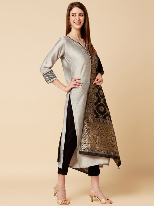 Dhiyona VA Women's Grey Art Silk Kurta Sets