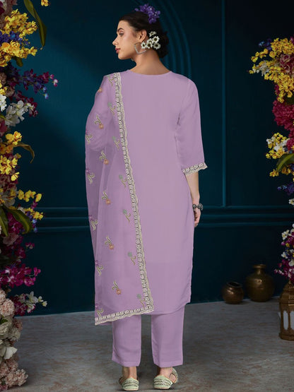 Ethnic Motifs Embroidered Regular Beads And Stones Kurta With Trousers & Dupatta