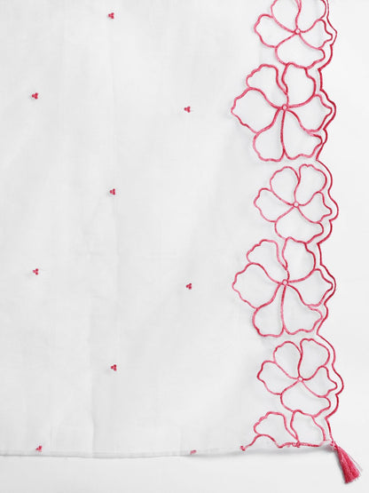 Floral Embroidered Pleated Thread Work Kurta with Trousers & With Dupatta