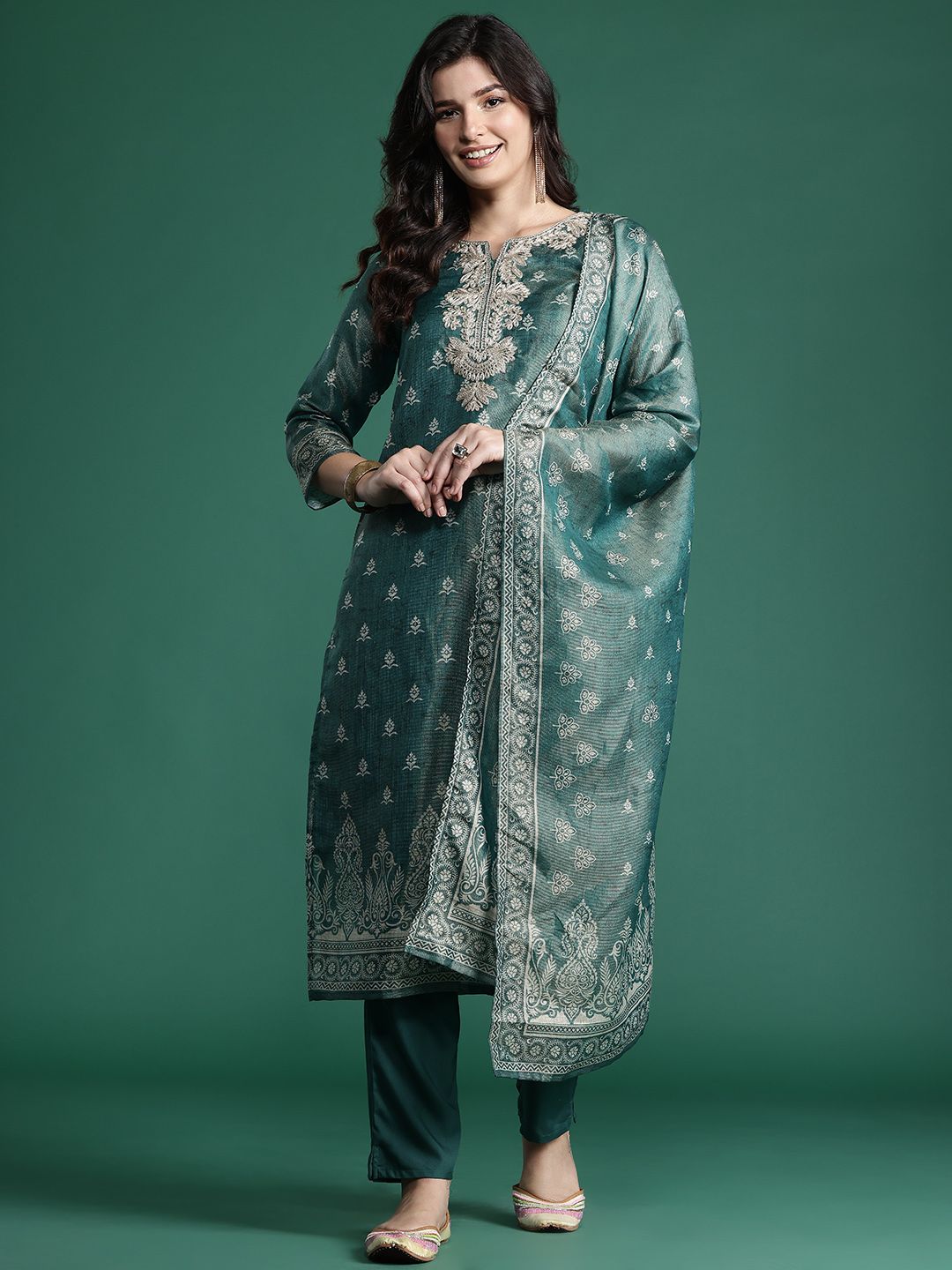 Ethnic Motifs Embroidered Kurta with Trousers & With Dupatta