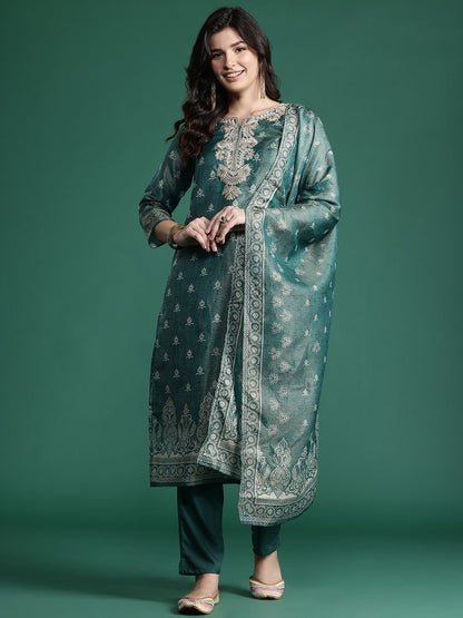Ethnic Motifs Embroidered Kurta with Trousers & With Dupatta