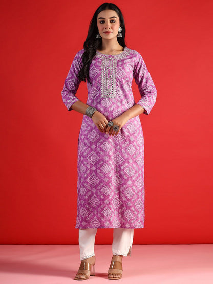 Dhiyona IE Women Ethnic Motifs Printed Cold-Shoulder Sleeves Mirror Work Kurta