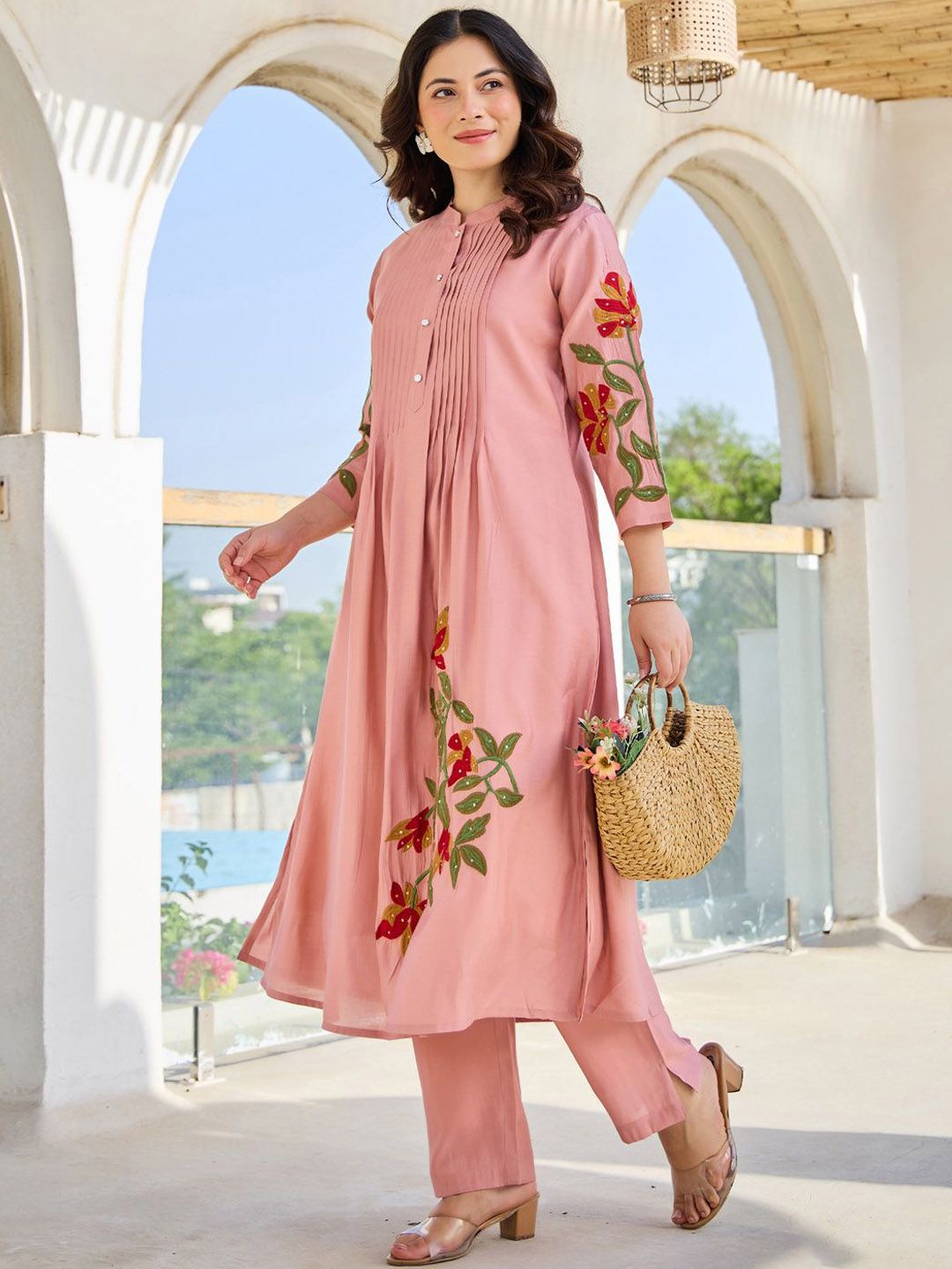 Dhiyona IE Embroidered Pure Cotton Tunic With Trousers Co-Ords