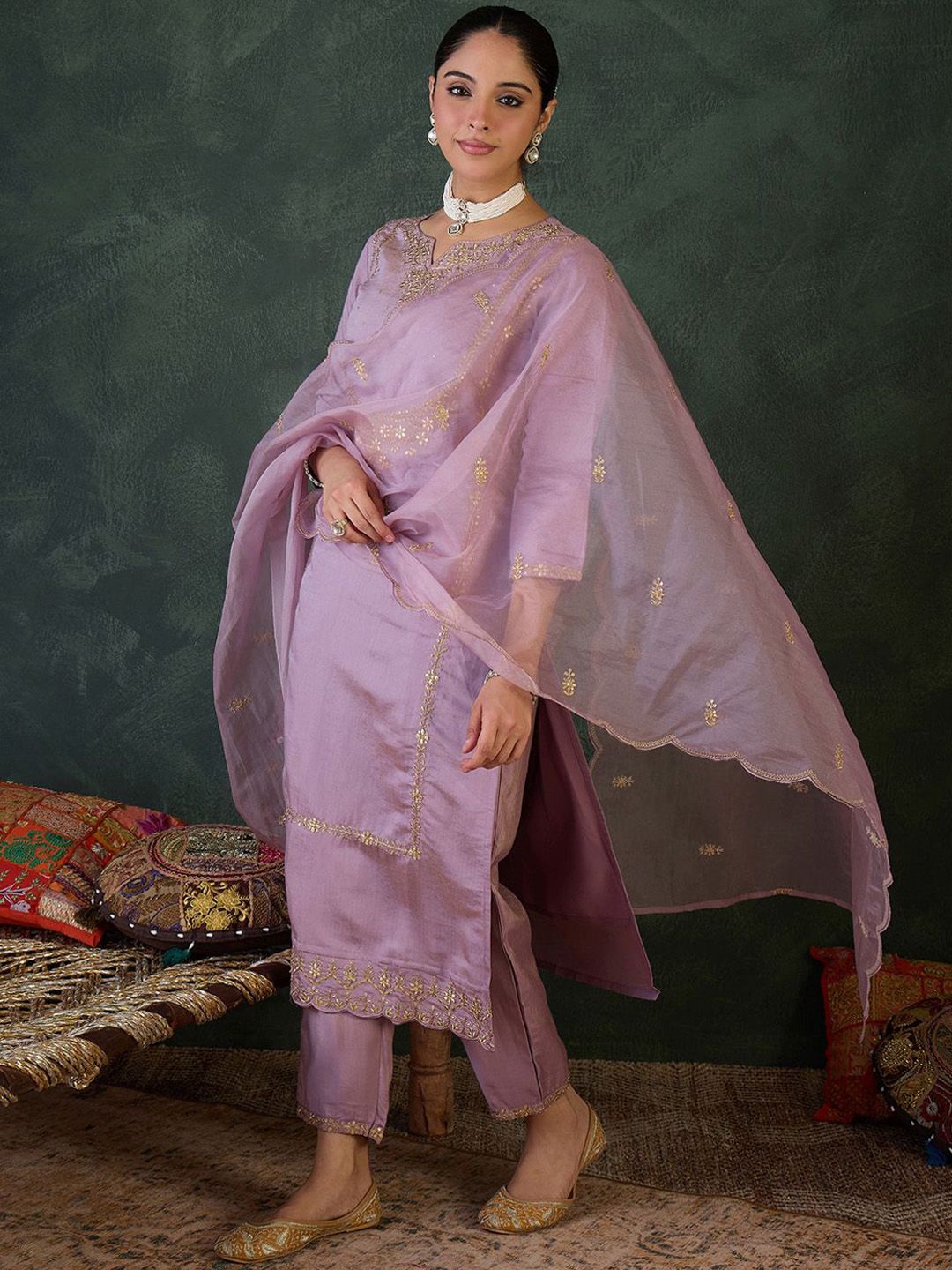 Women Ethnic Motifs Embroidered Kurta with Trousers & Dupatta