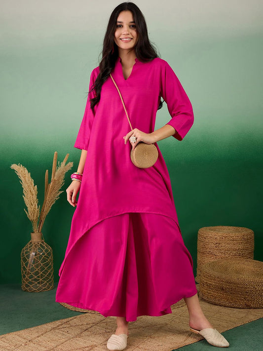 Dhiyona SN Women's Mandarin Collar A-Line Kurta With Palazzo