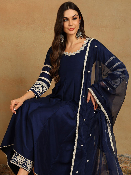Dhiyona KL Floral Embroidered Anarkali Kurta with Palazzo & Dupatta