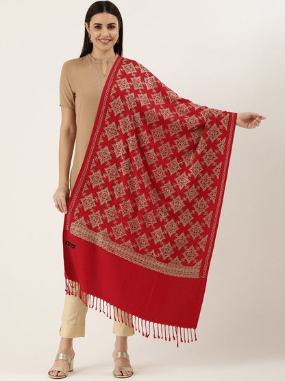 Dhiyona PA Women Maroon Embroidered Shawl