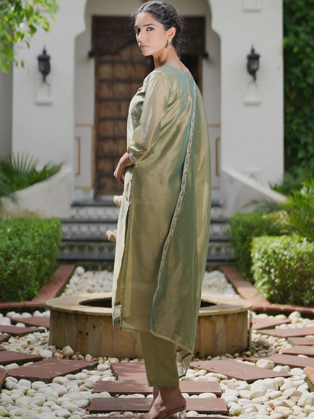Women Embroidered Sequinned Kurta with Trousers & With Dupatta