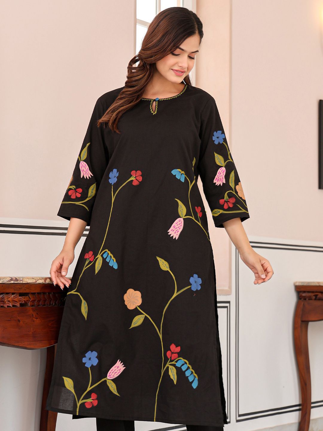 Floral Printed Pure Cotton Kurta With Trousers