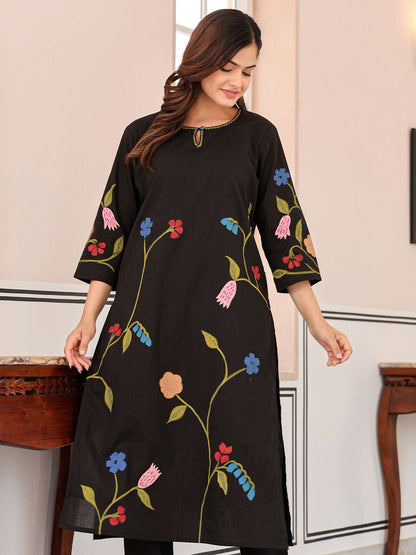 Floral Printed Pure Cotton Kurta With Trousers